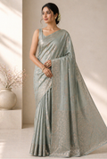 Grey Moonga silk banarasi saree