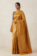 Mustard yellow soft silk banarasi saree