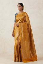 Mustard yellow soft silk banarasi saree