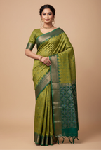 Dark green and green patola palav semi tusser saree