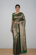 Bottle green soft silk banarasi saree