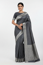 Dark grey Tanchoi silk banarasi saree