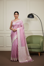 Pink banarasi cotton butti border saree