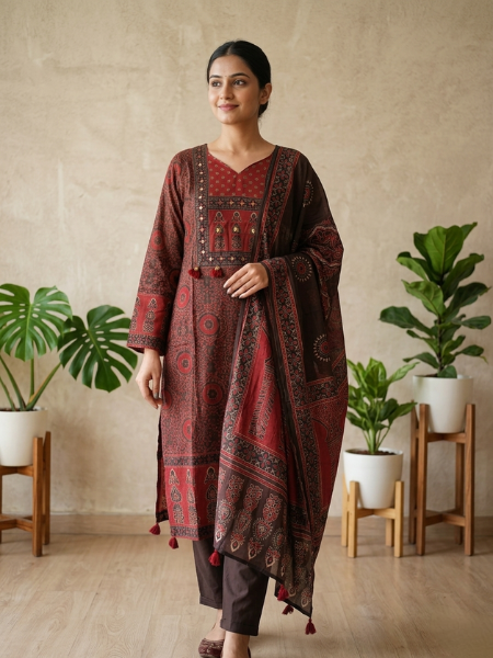 Brown kurta set with duppata