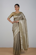Olive green Tanchoi silk banarasi saree