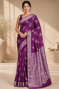 Purple moonga silk banarasi saree