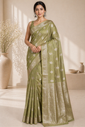 Olive green moonga silk banarasi saree