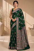 Bottle green moonga silk banarasi saree