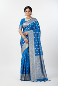 Teal blue moonga silk banarasi saree