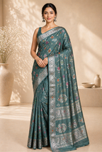 Light grey moonga silk banarasi saree