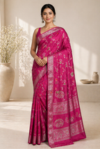 Pink moonga silk banarasi saree - Dark