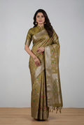 Golden moonga silk banarasi saree