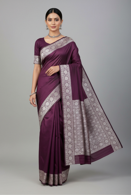 Dark wine moonga silk banarasi saree