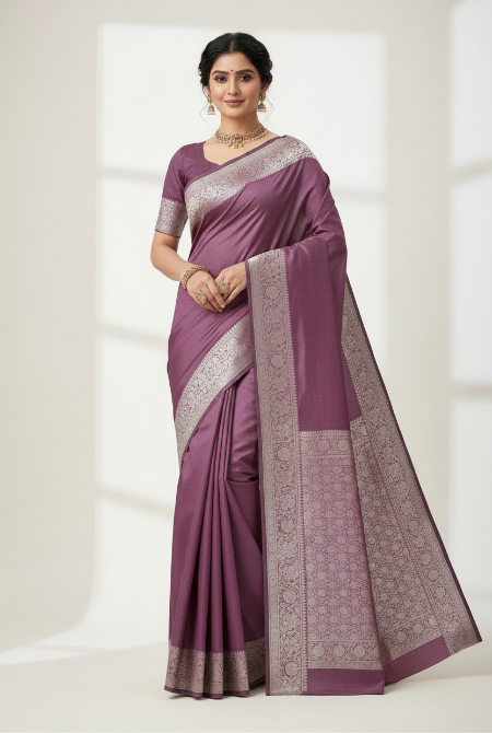 Purple moonga silk banarasi saree