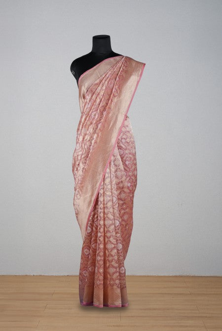 Light pink kora organza banarasi saree