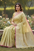 Pista banarasi cotton butti border saree