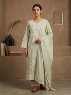 Mint cotton embroidery kurta set with duppata