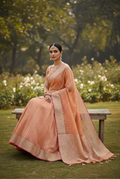 Light Peach banarasi cotton butti border saree