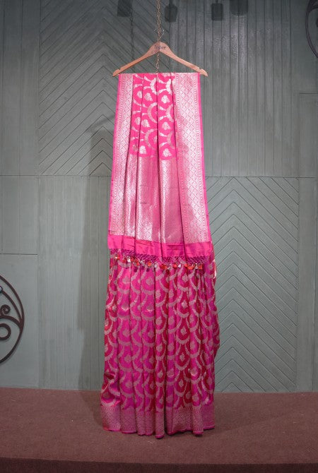 Shot pink katan silk banarasi saree
