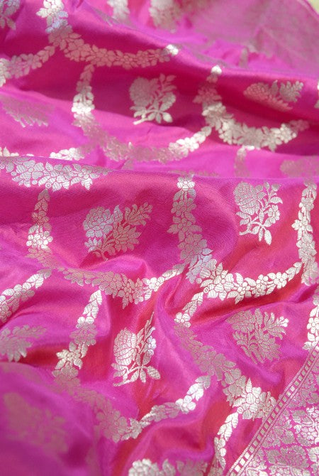 Shot pink katan silk banarasi saree