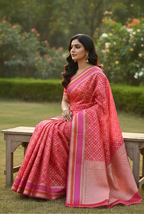 Red banarasi cotton patola wave saree