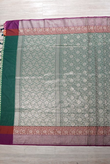 Dark green wine banarasi brocade saree