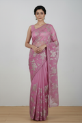 Pink Organza full zaal embroidery saree