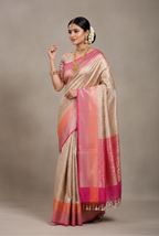 Beige and rani banarasi brocade saree