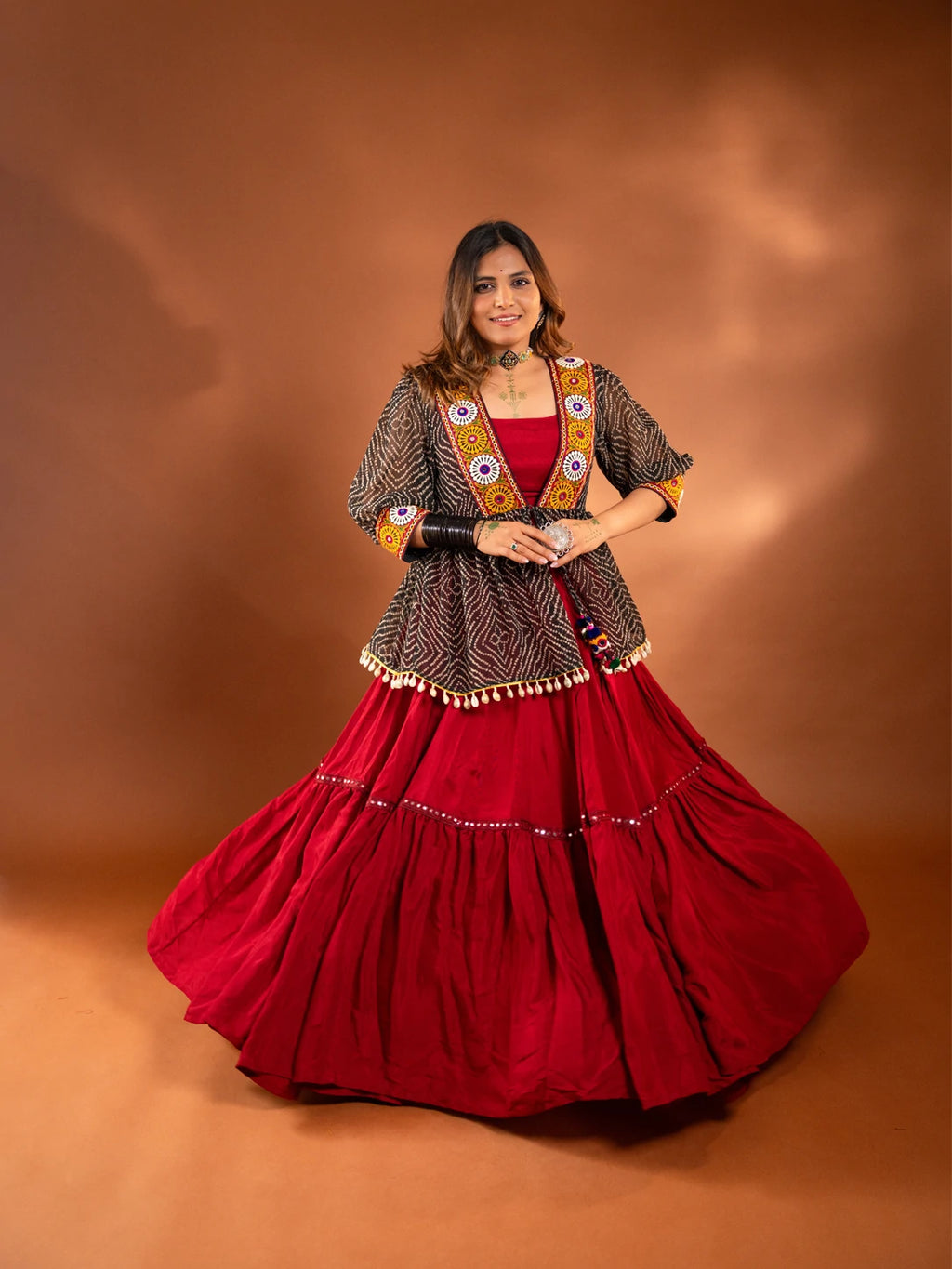 Maroon Chaniya Choli with Koti