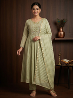 Pista cut work kurta set with duppata