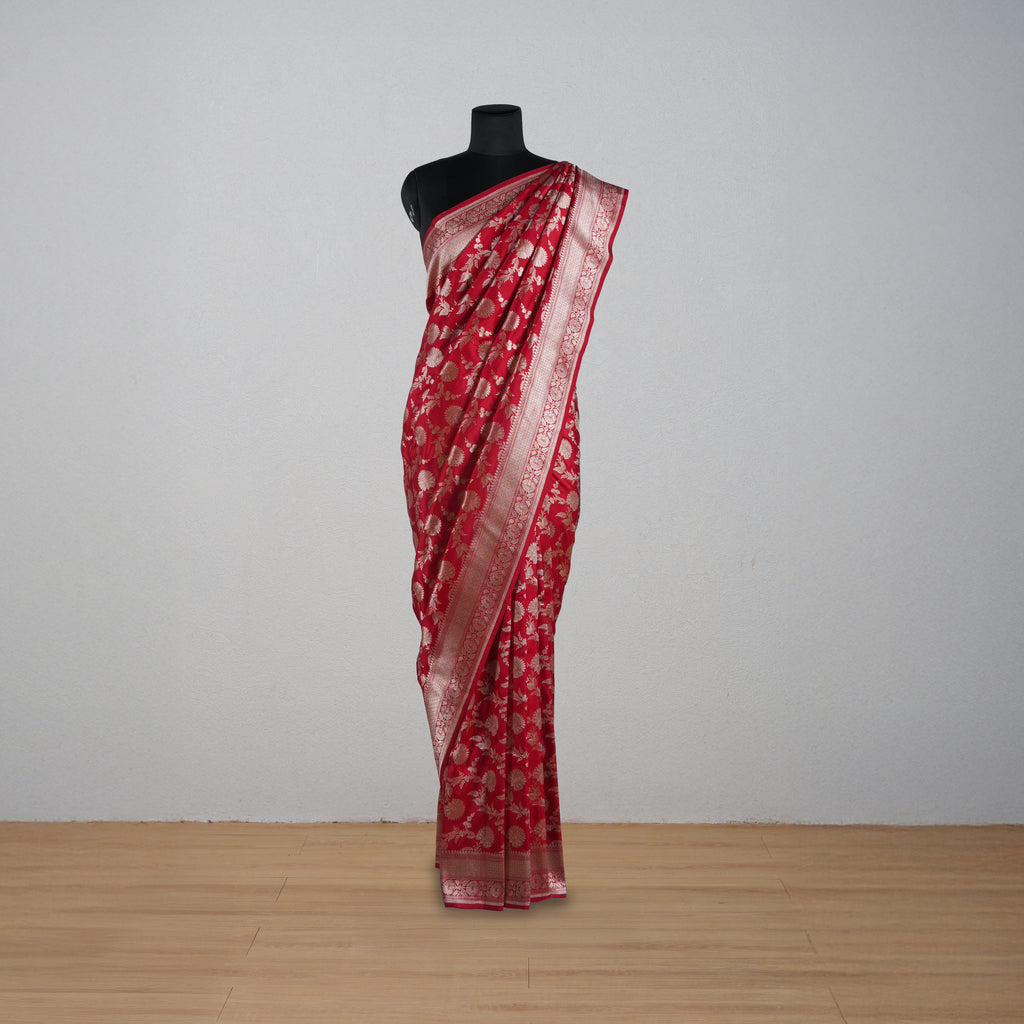 Red katan silk banarasi saree