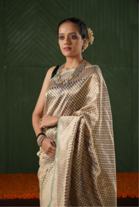 Green copper kora organza banarasi saree