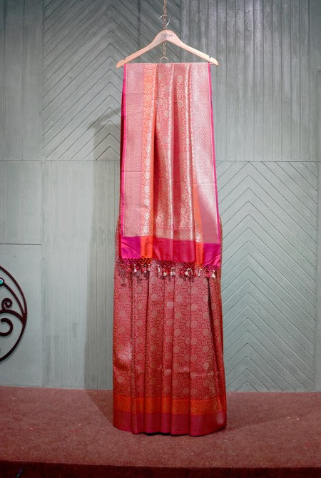 Orange-Magenta banarasi brocade saree
