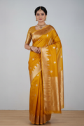 Mustard yellow shaded banarasi organza saree