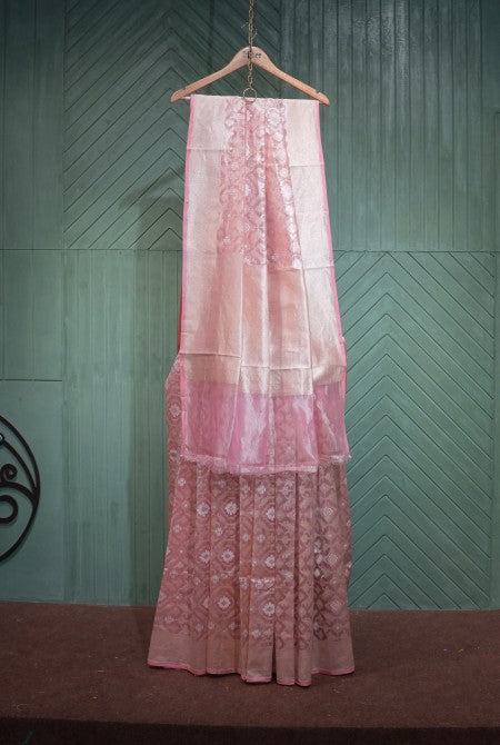 Light pink kora organza banarasi saree