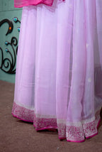 Pink raani border banarasi chiffon saree