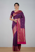 Purple with pink border banarasi dupion silk saree