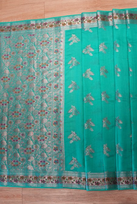 Sea green moonga silk banarasi saree