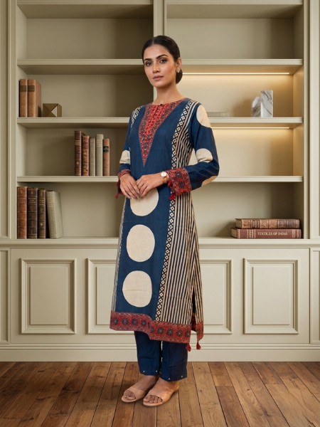 Navy blue muslin printed kurta set