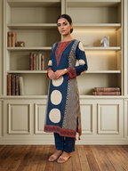 Navy blue muslin printed kurta set