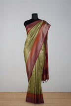Pista green-maroon banarasi brocade saree