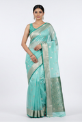 Sea green-dark green border banarasi organza saree