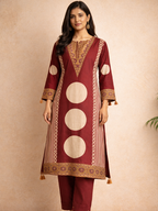 Maroon muslin printed kurta set
