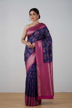 Royal blue with purple border dupion silk banarasi saree
