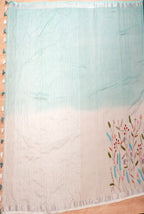 Sky blue shoulder embroidery linen saree