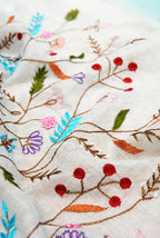 Sky blue shoulder embroidery linen saree