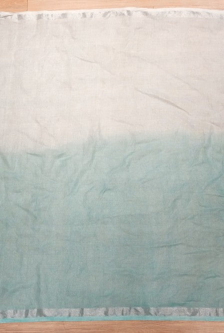 Sky blue shoulder embroidery linen saree