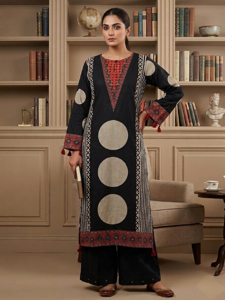 Black muslin printed kurta set