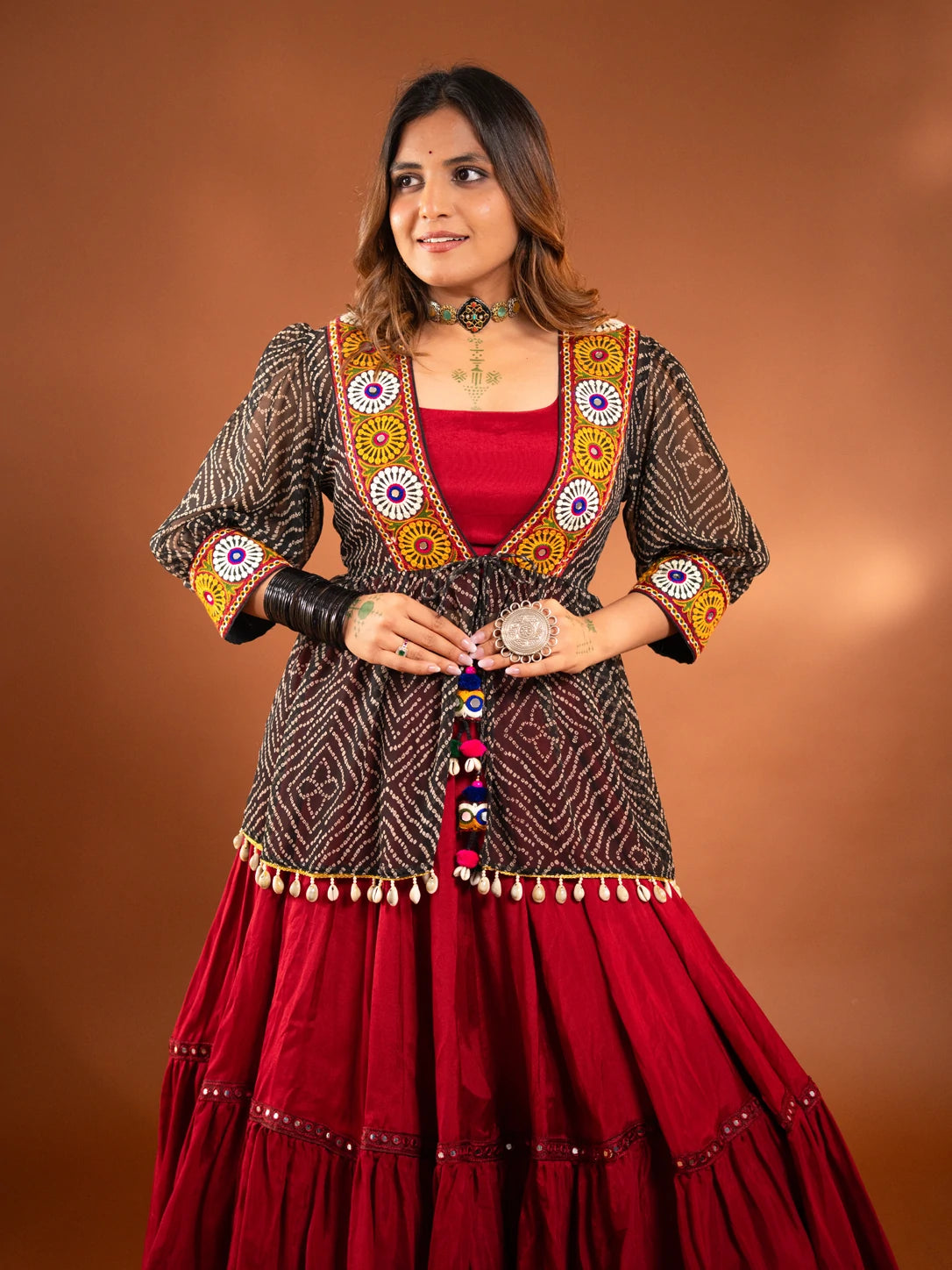 Maroon Chaniya Choli with Koti
