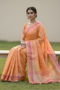 Yellow banarasi cotton patola wave saree